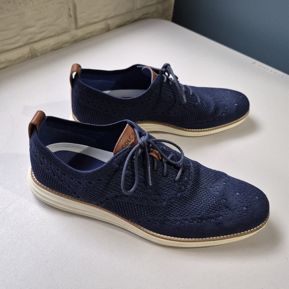 Cole‎ Haan Original Grand Knit Oxford Shoes Mens 11.5 Navy Stitchlite Wingtip